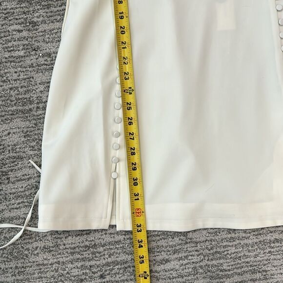 NWT SIMKHAI Eilish button-embellished crepe halterneck mini dress Ivory Size 12 - Picture 11 of 15